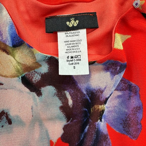 Red Floral Print Mesh Dress (S) - Picture 7 of 8